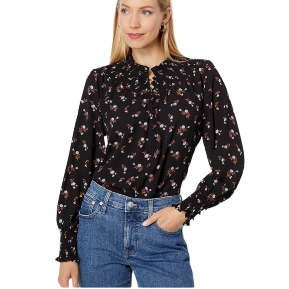 Madewell Smockneck Floral Mini Print Long Sleeve Size Smocked Wrist Size Small - Picture 1 of 14